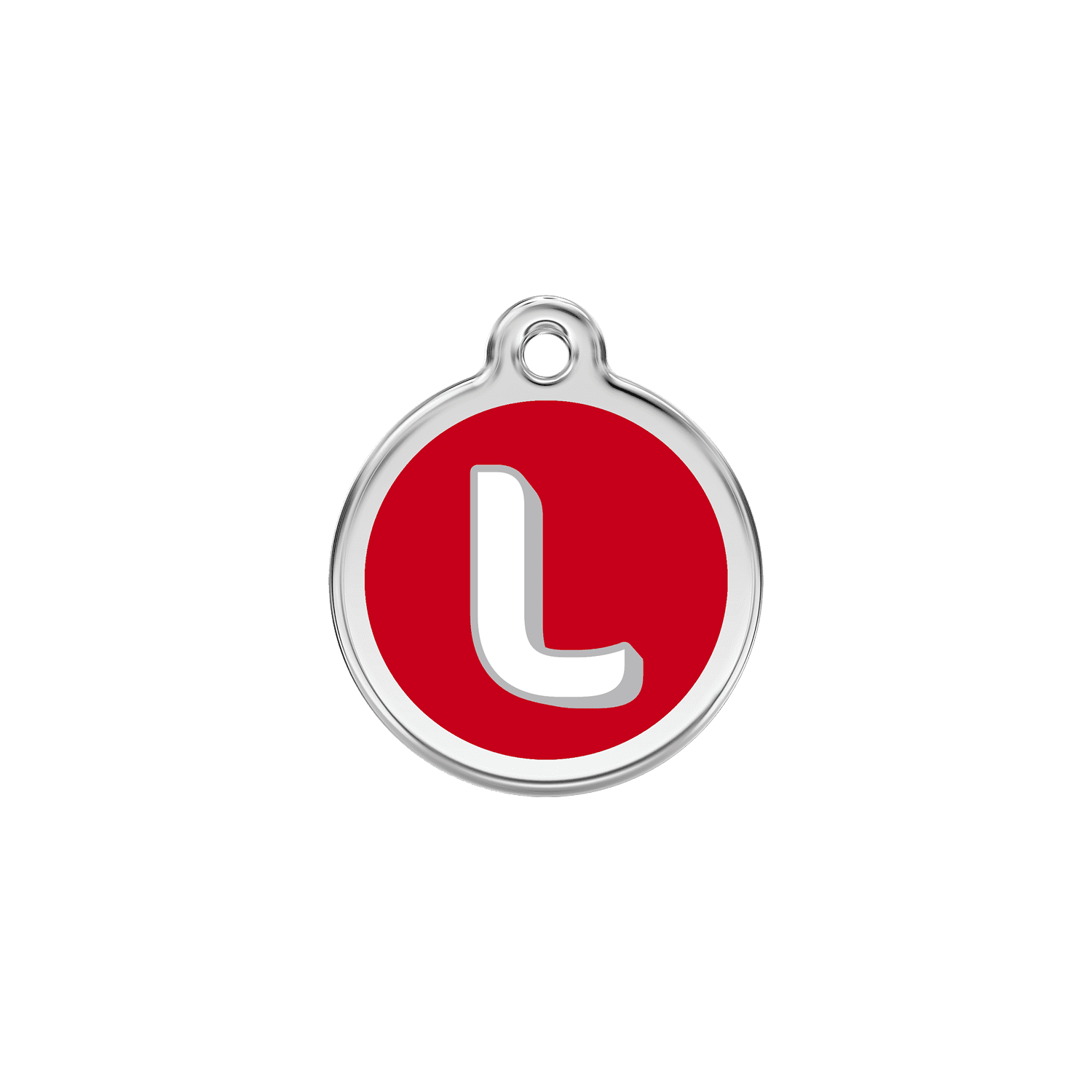 Vue avant - Médaille personnalisée Red Dingo émail et acier inoxydable - Lettre L - Rouge - Size S