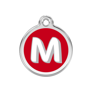 Red Alphabet Letter M Dog ID Tag Medium