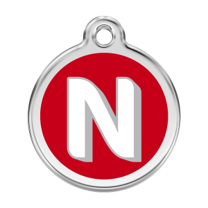 Red Alphabet Letter N Dog ID Tag Large