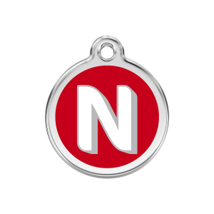Red Alphabet Letter N Dog ID Tag Medium