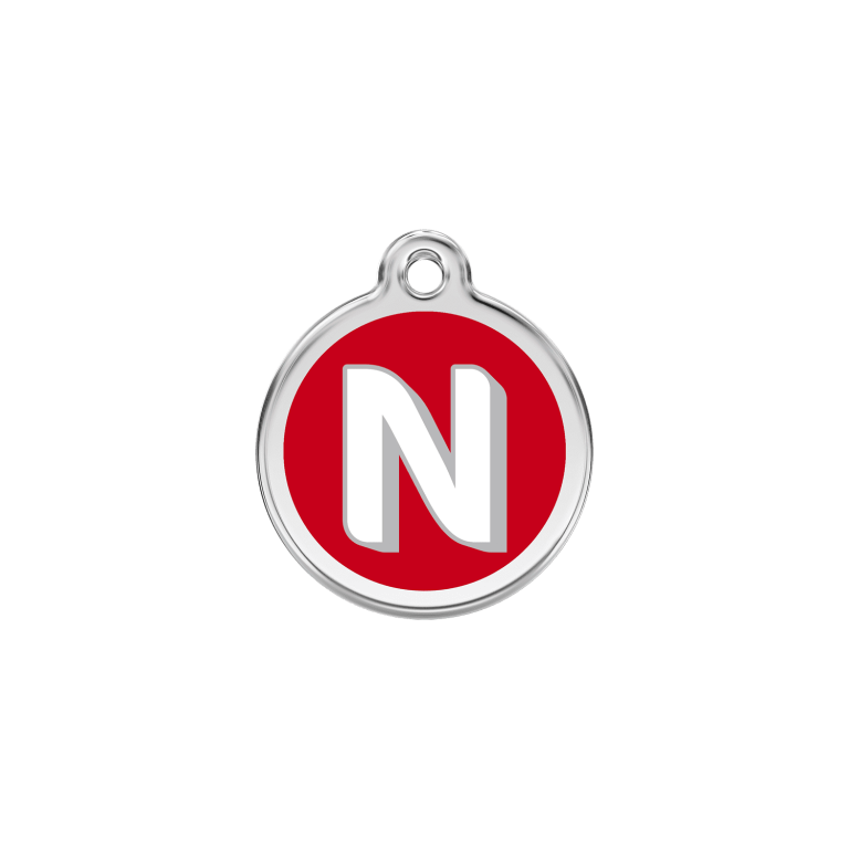 Vue avant - Médaille personnalisée pour chien/chat Red Dingo Émail/Acier inoxydable - Lettre N - Rouge - Size S