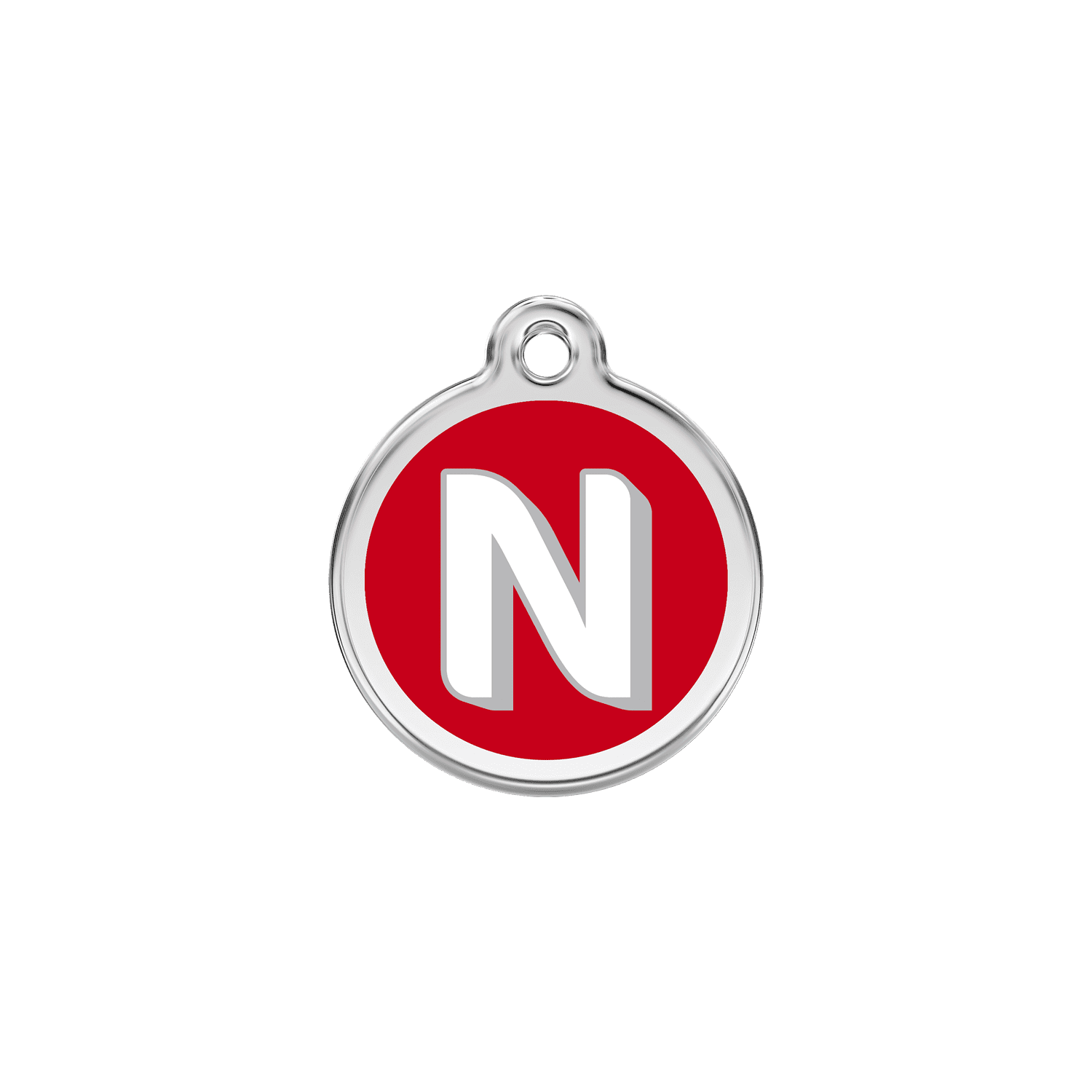 Vue avant - Médaille personnalisée pour chien/chat Red Dingo Émail/Acier inoxydable - Lettre N - Rouge - Size S