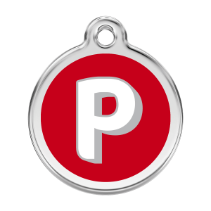 Red Alphabet Letter P Dog ID Tag Large