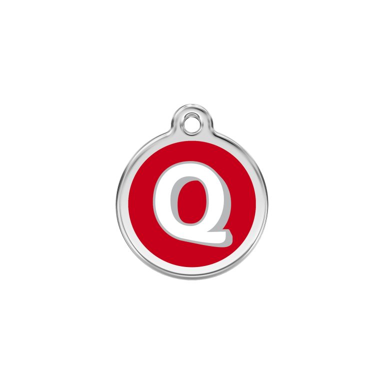 Vue avant - Médaille personnalisée pour chien/chat Red Dingo Émail/Acier inoxydable - Lettre Q - Rouge - Size S