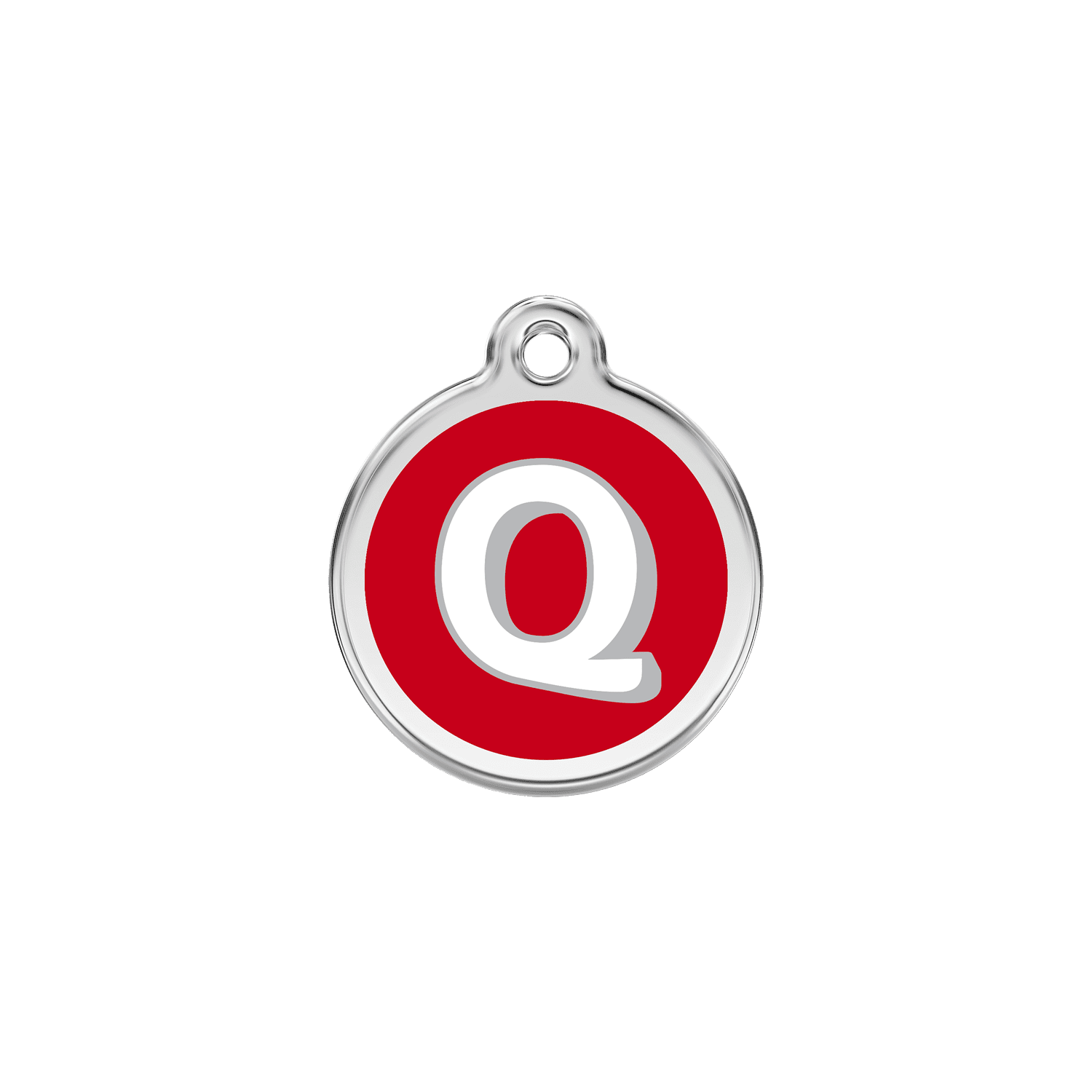 Vue avant - Médaille personnalisée pour chien/chat Red Dingo Émail/Acier inoxydable - Lettre Q - Rouge - Size S