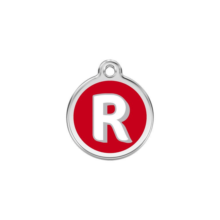 Vue avant - Médaille personnalisée pour chien/chat Red Dingo Émail/Acier inoxydable - Lettre R - Rouge - Size S