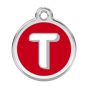 Red Alphabet Letter T Dog ID Tag Large