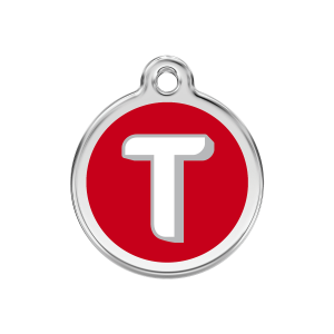 Red Alphabet Letter T Dog ID Tag Medium