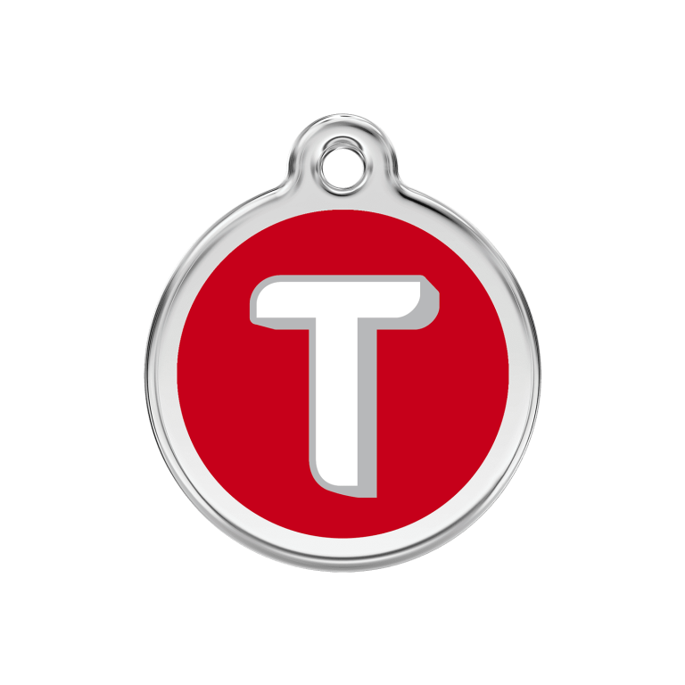 Vue avant - Médaille personnalisée Red Dingo Lettre T Rouge Size M - Pour chien ou chat