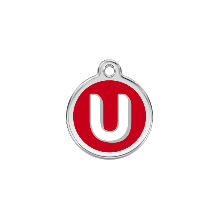 Vue avant - Médaille personnalisée pour chien/chat Red Dingo Émail/Acier inoxydable - Lettre U - Rouge - Size S