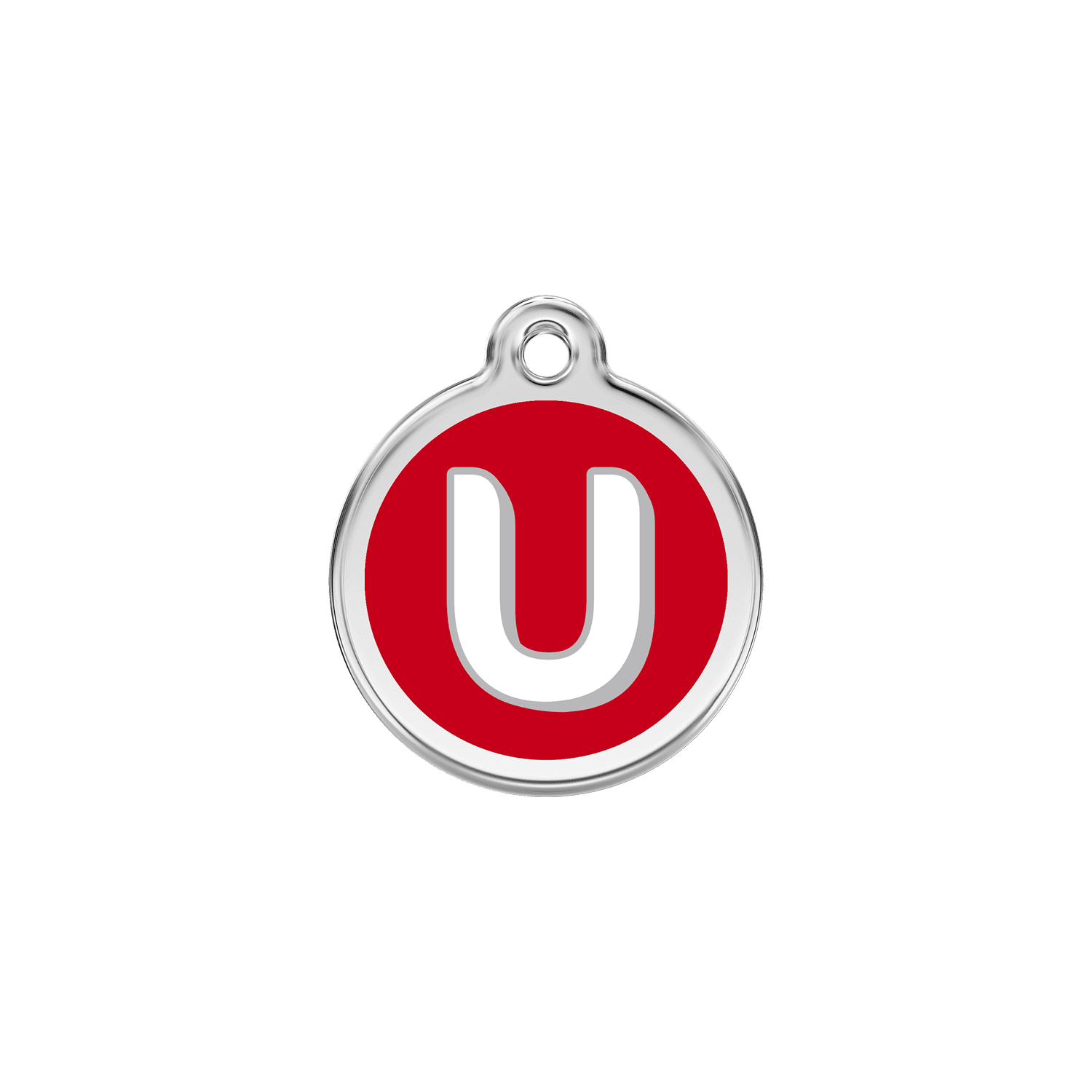 Vue avant - Médaille personnalisée pour chien/chat Red Dingo Émail/Acier inoxydable - Lettre U - Rouge - Size S