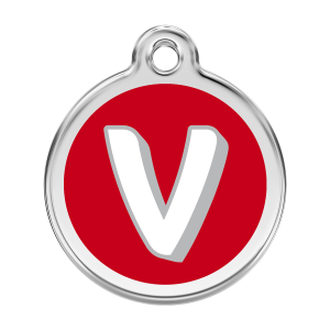 Red Alphabet Letter V Dog ID Tag Large