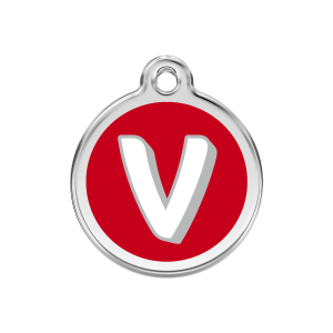 Red Alphabet Letter V Dog ID Tag Medium