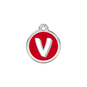 Red Alphabet Letter V Cat ID Tag Small