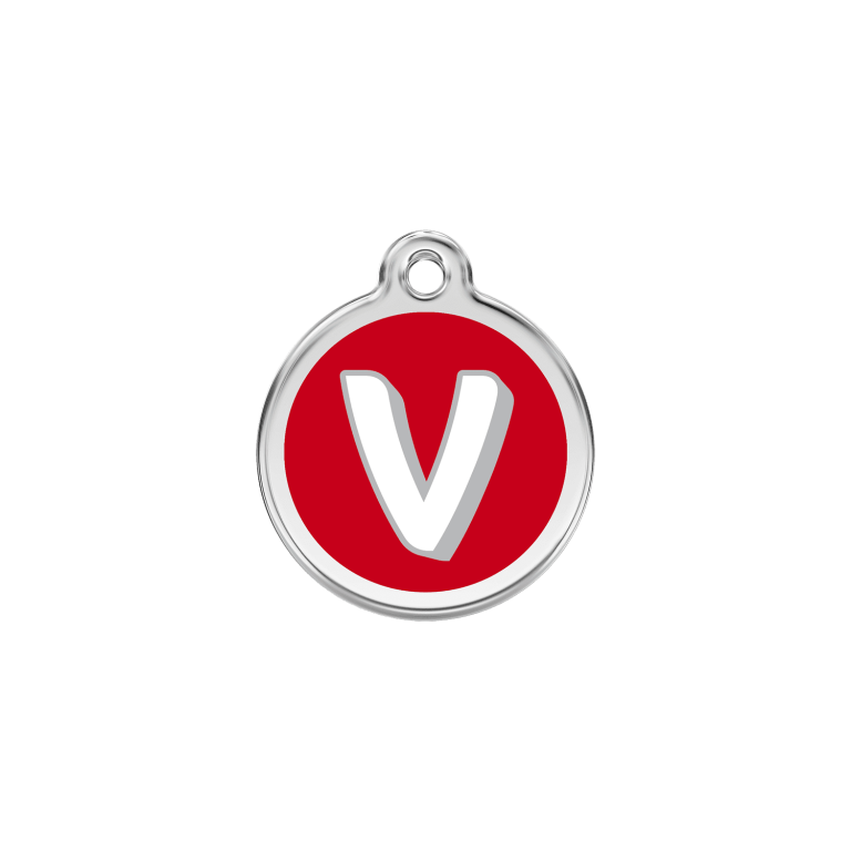 Vue avant - Médaille personnalisée pour chien/chat Red Dingo V rouge en émail et acier inoxydable - Size S