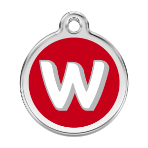 Red Alphabet Letter W Dog ID Tag Large