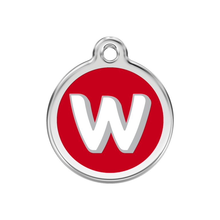 Vue avant - Médaille personnalisée Red Dingo Émail et acier inoxydable - Lettre W - Rouge - Size M
