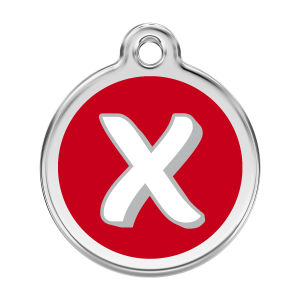 Red Alphabet Letter X Dog ID Tag Large