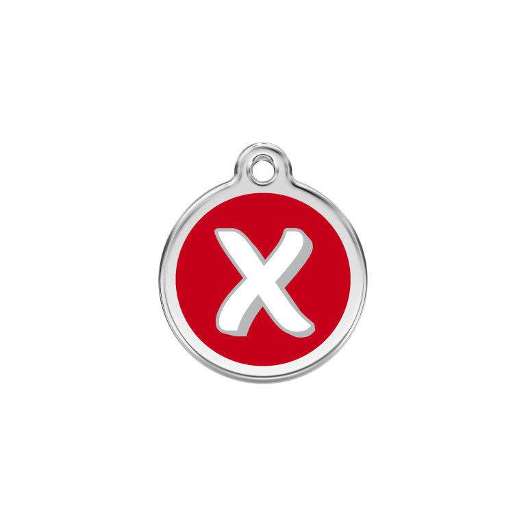 Vue avant - Médaille personnalisée pour chien/chat Red Dingo Émail/Acier inoxydable - Lettre X - Rouge - Size S