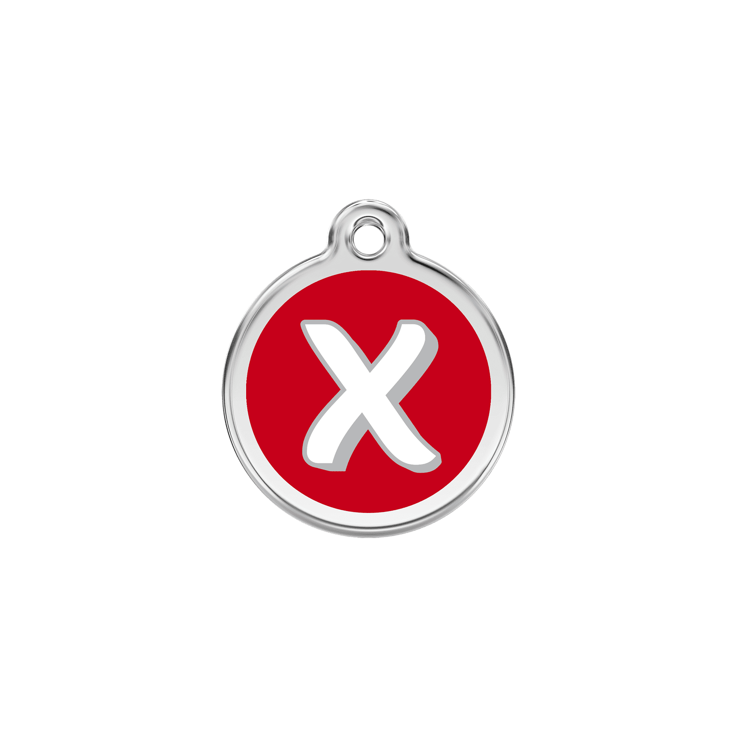 Vue avant - Médaille personnalisée pour chien/chat Red Dingo Émail/Acier inoxydable - Lettre X - Rouge - Size S