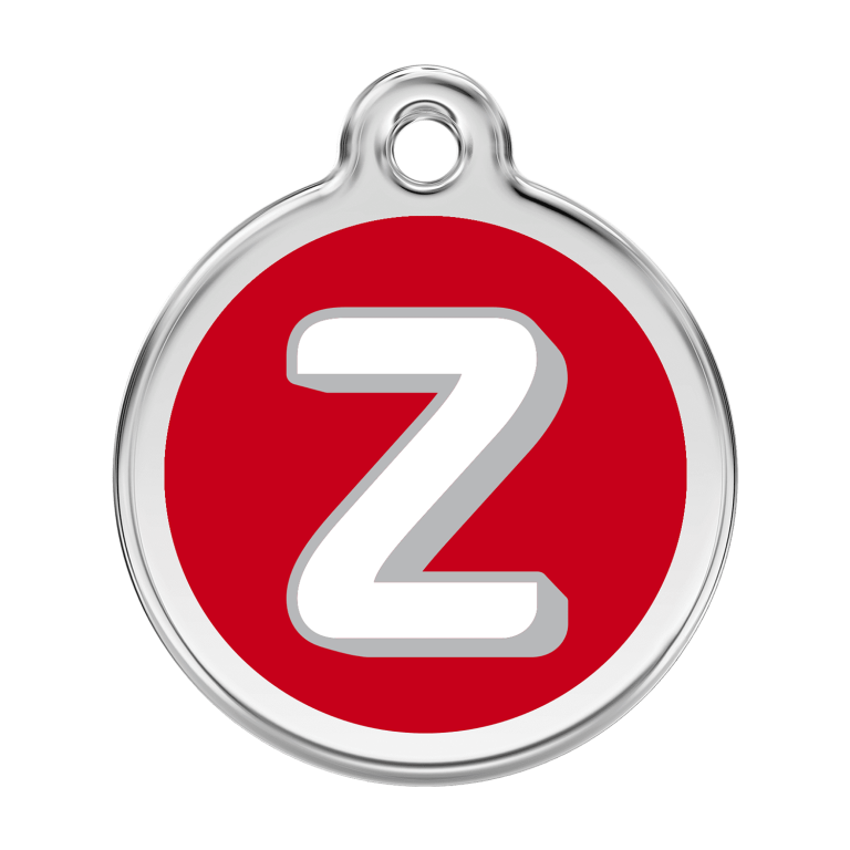 Vue avant - Médaille personnalisée pour chien Red Dingo Émail et acier inoxydable - Lettre Z - Rouge - Size L