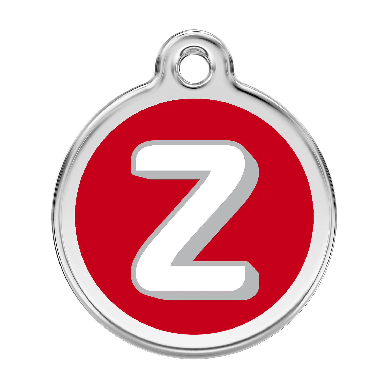 Vue avant - Médaille personnalisée pour chien Red Dingo Émail et acier inoxydable - Lettre Z - Rouge - Size L