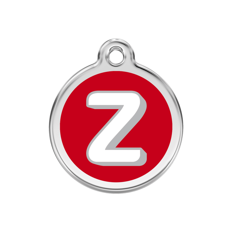 Vue avant - Médaille personnalisée pour chien Red Dingo Émail et acier inoxydable Lettre Z Rouge M 30.00mm