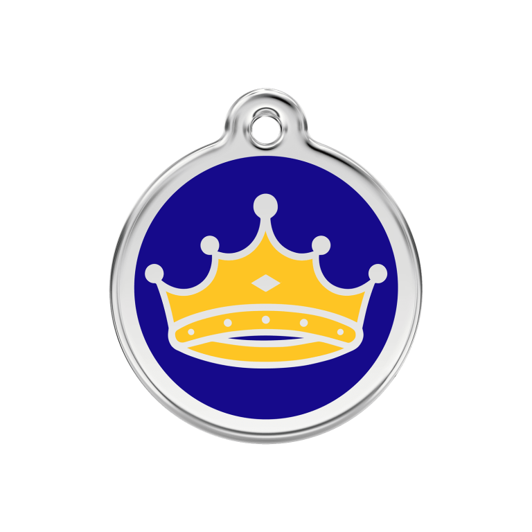 Vue avant - Médaille personnalisée pour chien/chat Red Dingo Émail/Acier inoxydable - Motif Roi - Bleu foncé - Size M