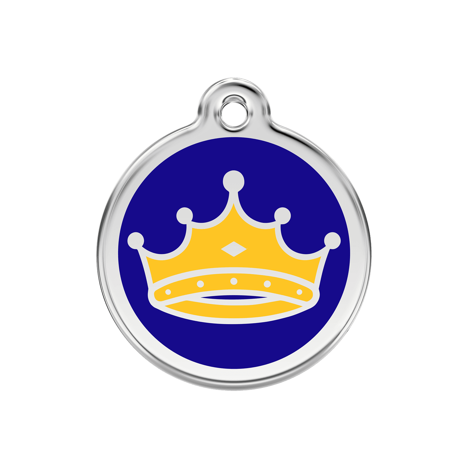 Vue avant - Médaille personnalisée pour chien/chat Red Dingo Émail/Acier inoxydable - Motif Roi - Bleu foncé - Size M
