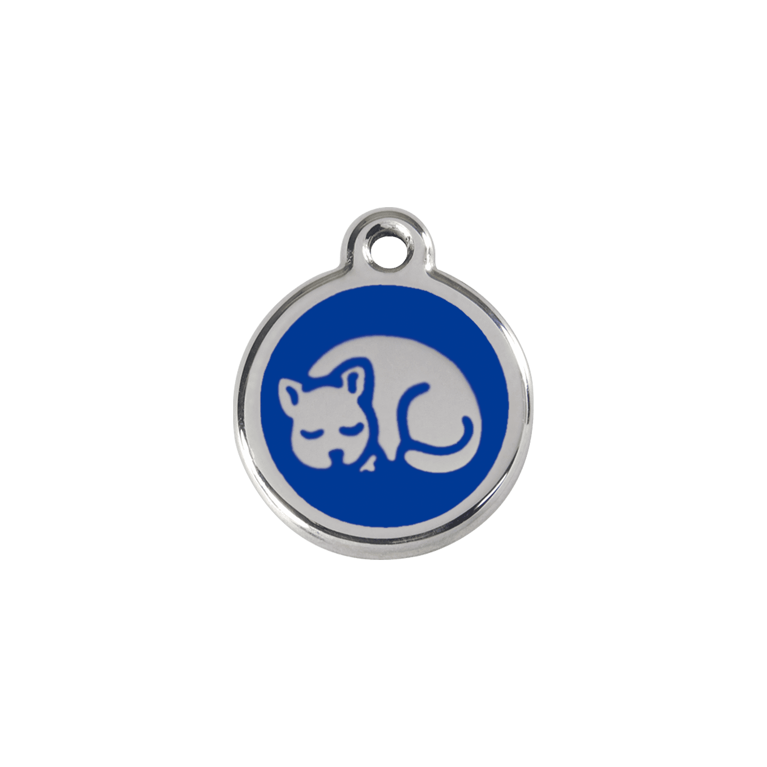 Vue avant - Médaille personnalisée en émail et acier inoxydable pour chat - Red Dingo - Motif chaton bleu foncé - Size S