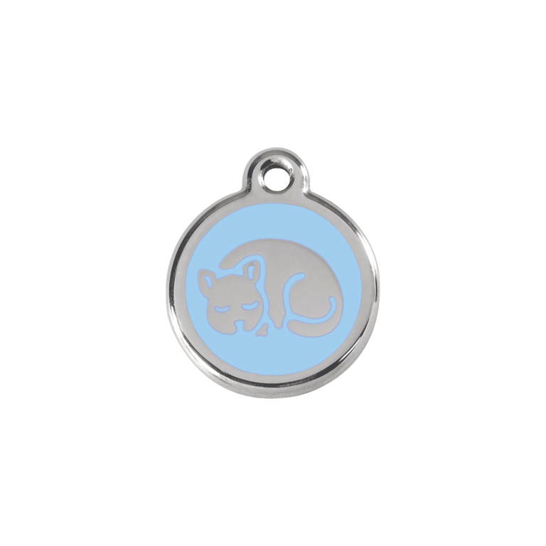 Vue avant - Médaille personnalisée pour chat en émail et acier inoxydable - Red Dingo 01-KT-LB-SM - Bleu clair - Size S