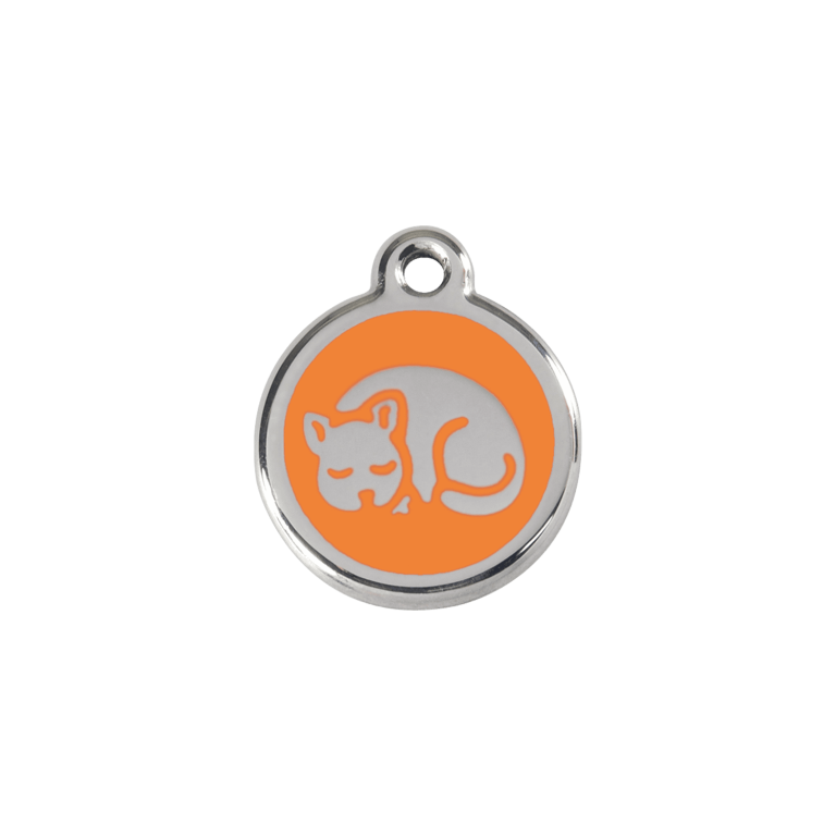 Vue avant - Médaille personnalisable chat émail et acier inoxydable - Red Dingo - Motif chaton orange - Size S