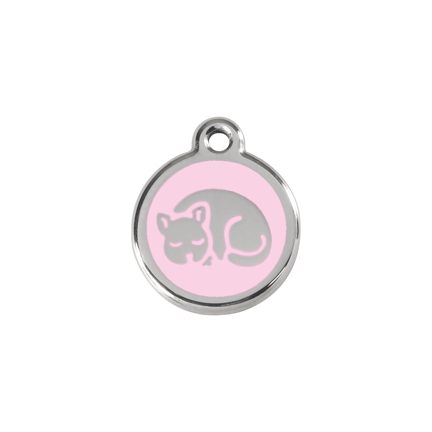 Vue avant - Médaille personnalisée en émail et acier inoxydable pour chat - Red Dingo - Motif chaton rose - Size S