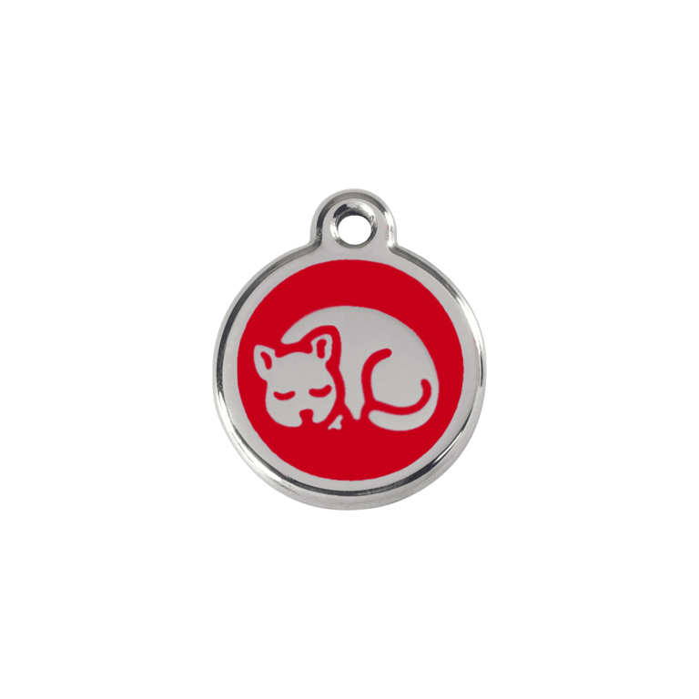 Vue avant - Médaille personnalisée pour chat en émail et acier inoxydable - Red Dingo 01-KT-RE-SM - Rouge - Size S