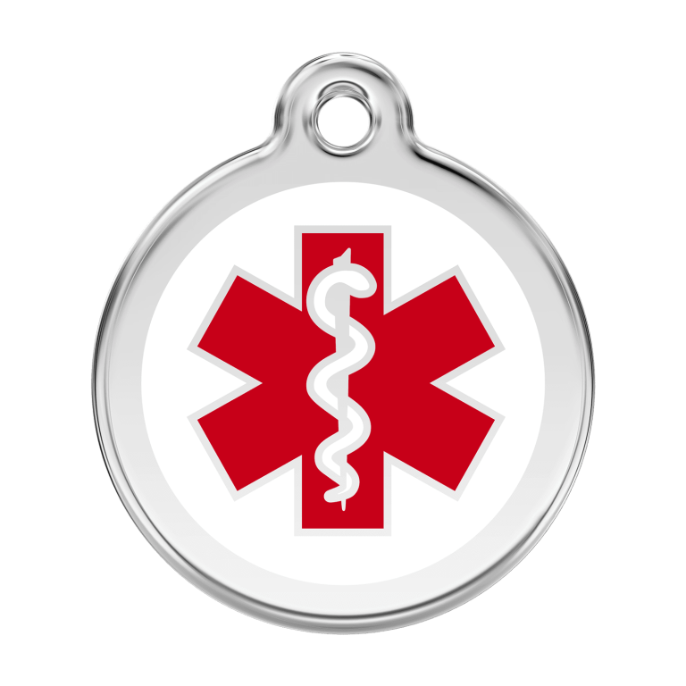 Vue avant - Médaille personnalisée pour chien - Red Dingo - Émail et acier inoxydable - Blanc - Size L