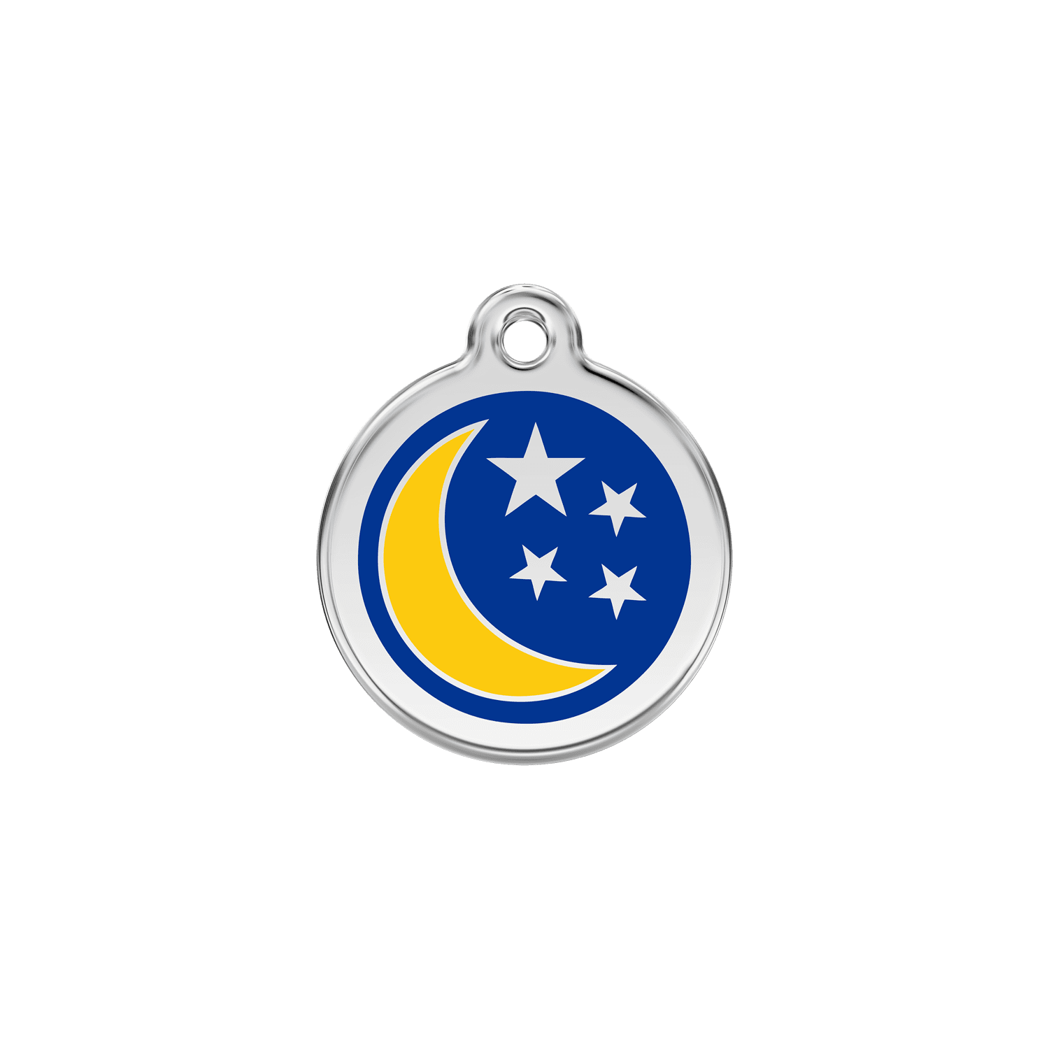 Vue avant - Médaille personnalisée pour chien/chat Red Dingo Émail/Acier inoxydable Lune et étoiles Bleu foncé - Size S