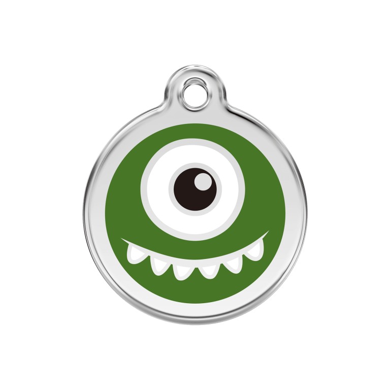 Vue avant - Médaille personnalisée pour chien Red Dingo Émail et acier inoxydable Monstre Vert 30.00mm