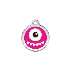 Bright Pink Monster Cat ID Tag Small 20mm Enamel & Stainless Steel