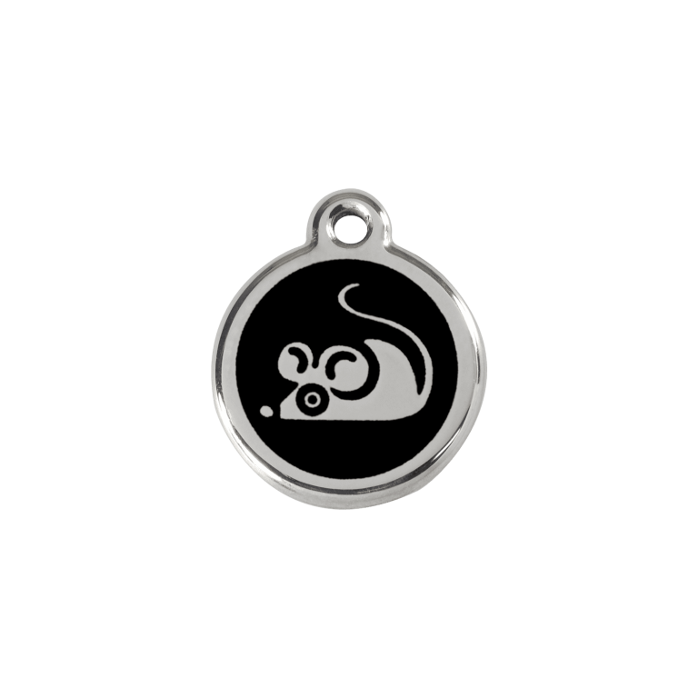 Vue avant - Médaille personnalisée Red Dingo Émail et acier inoxydable - Motif souris - Noir - Size S