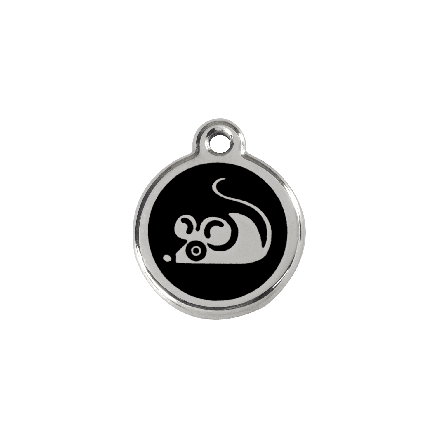 Vue avant - Médaille personnalisée Red Dingo Émail et acier inoxydable - Motif souris - Noir - Size S