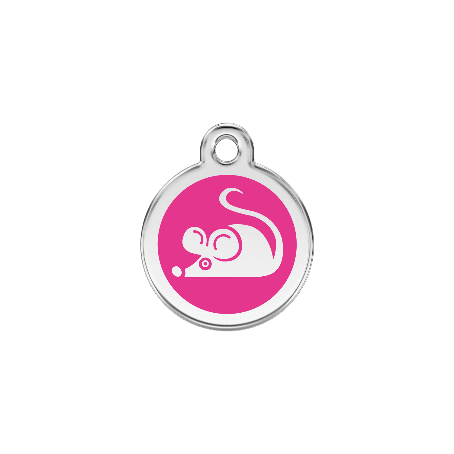 Vue avant - Médaille personnalisable pour chien/chat Red Dingo Émail et acier inoxydable - Motif Souris - Rose vif - Size S