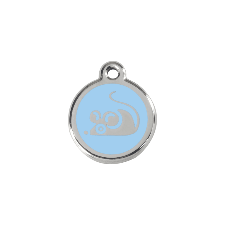 Vue avant - Médaille personnalisée Red Dingo Émail et acier inoxydable - Motif Souris - Bleu clair - Size S