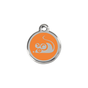 Small Orange Mouse Cat ID Tag in Enamel and Stainless Steel