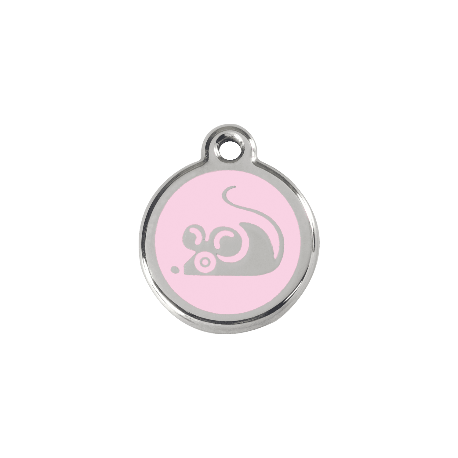Vue avant - Médaille personnalisée en émail et acier inoxydable pour chat - Red Dingo - Motif souris rose - Size S
