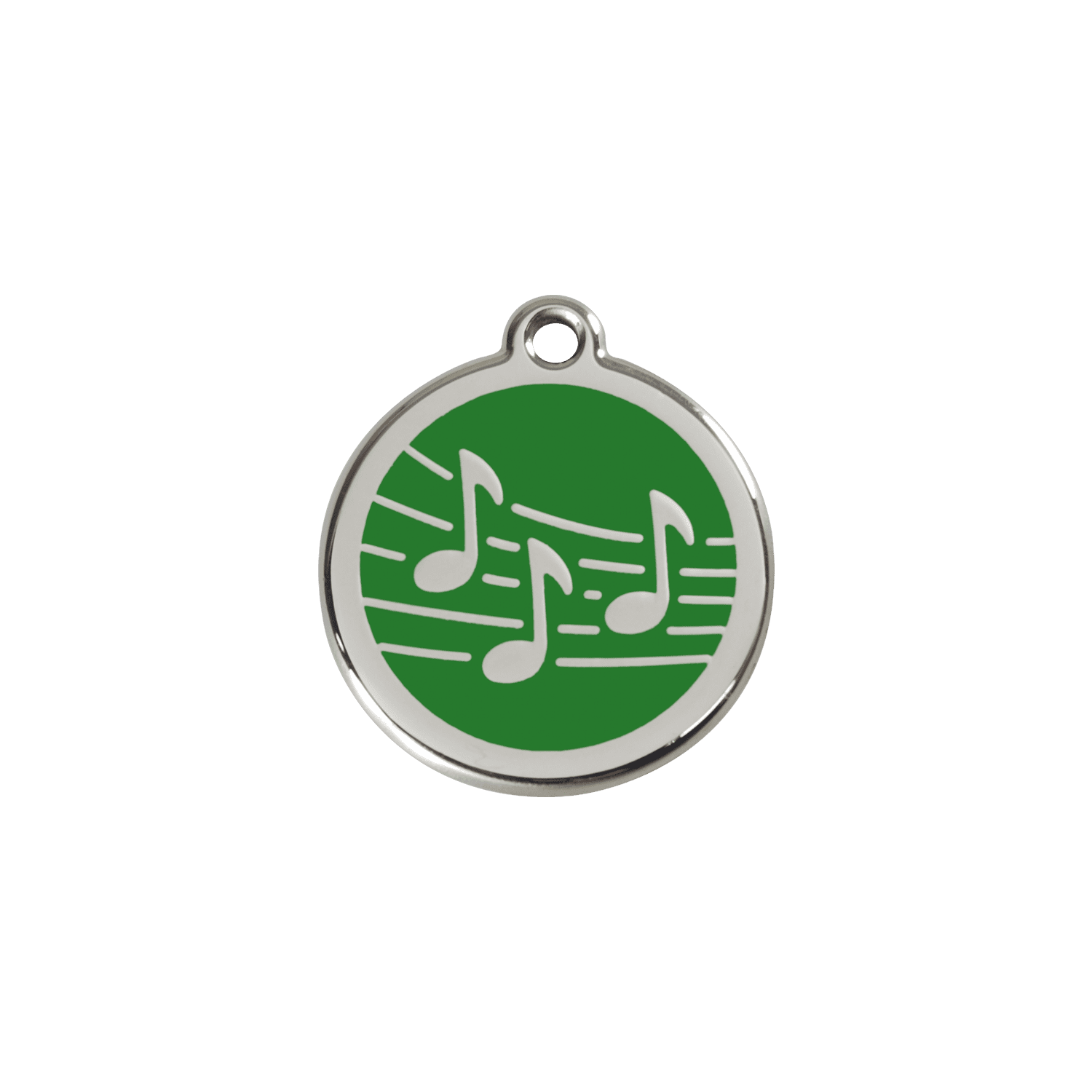 Vue avant - Médaille personnalisée pour chien/chat Red Dingo Émail et acier inoxydable - Motif Musique - Vert - Size S