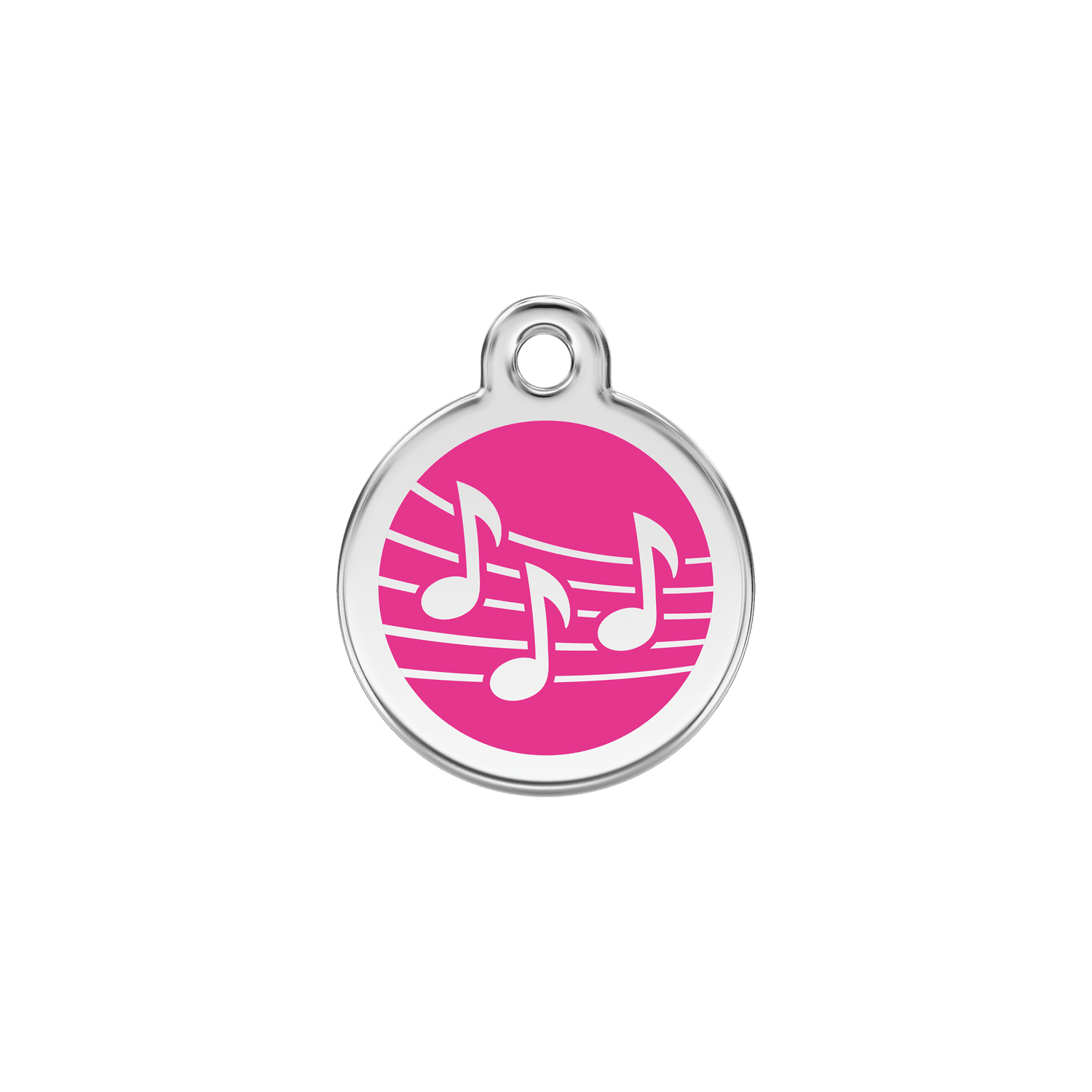 Vue avant - Médaille personnalisée pour chat en émail et acier inoxydable - Red Dingo - Motif musique - Rose vif - Size S