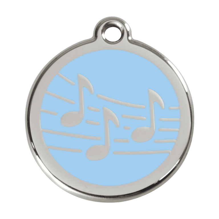 Vue avant - Médaille personnalisée pour chien Red Dingo Émail et acier inoxydable Musique Bleu clair - Size L