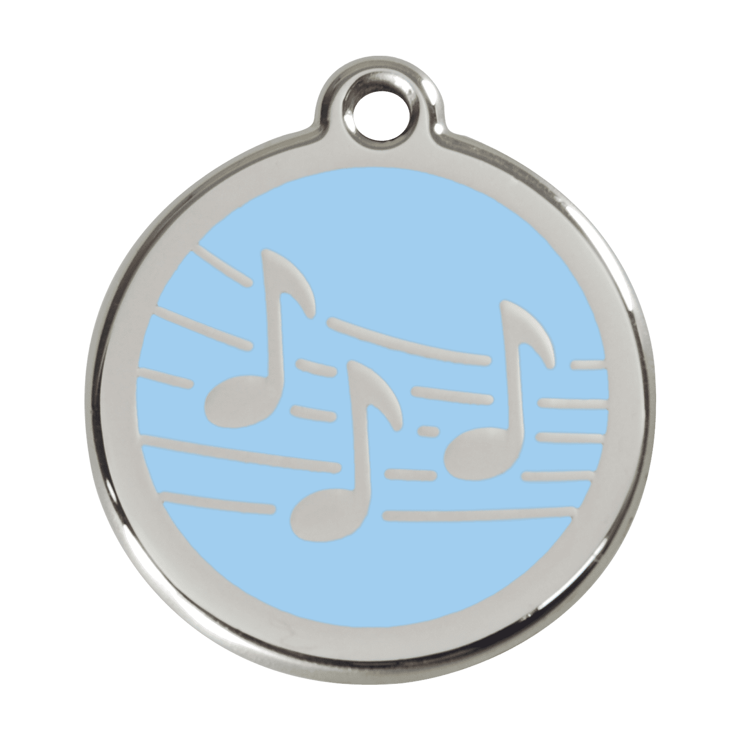 Vue avant - Médaille personnalisée pour chien Red Dingo Émail et acier inoxydable Musique Bleu clair - Size L