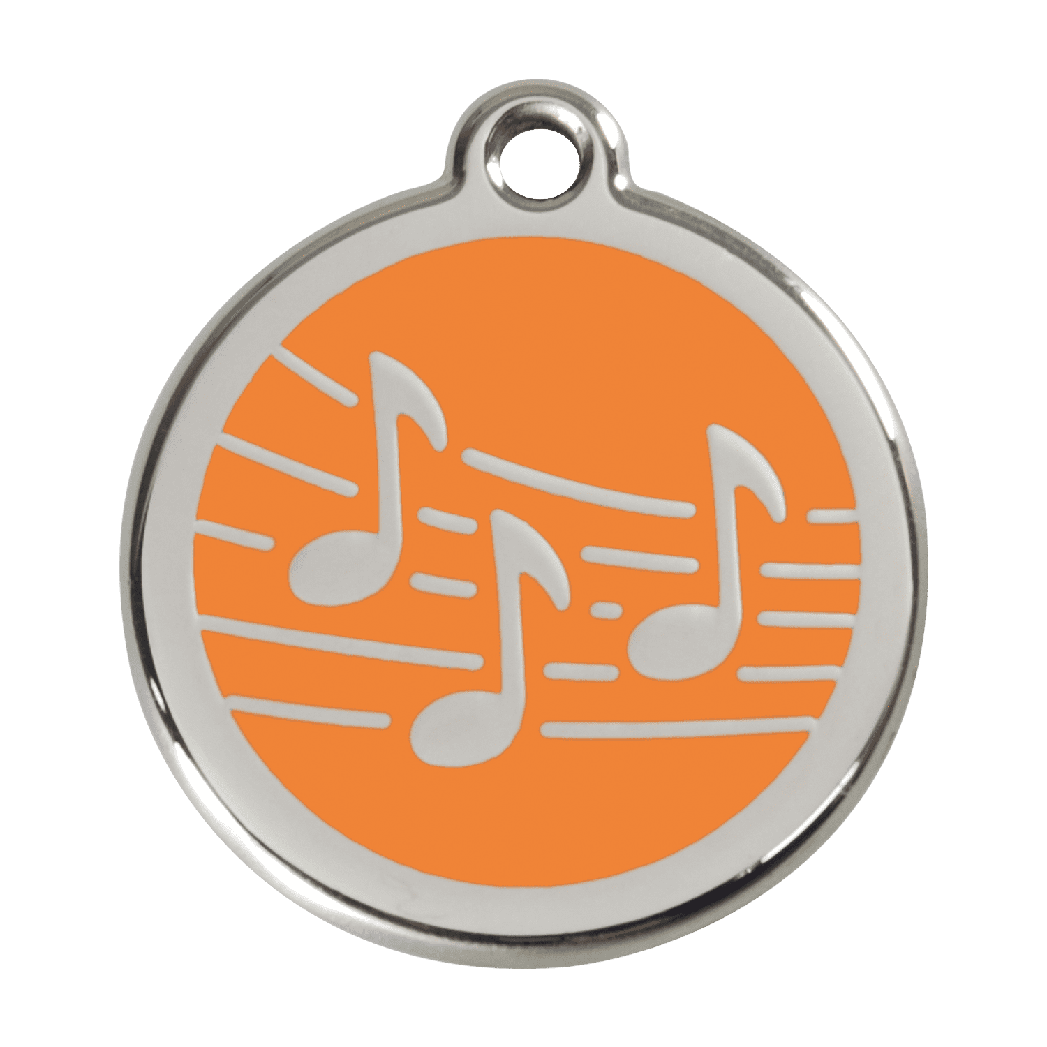 Vue avant - Médaille personnalisable pour chien Red Dingo Émail et acier inoxydable - Motif Musique - Orange - Size L