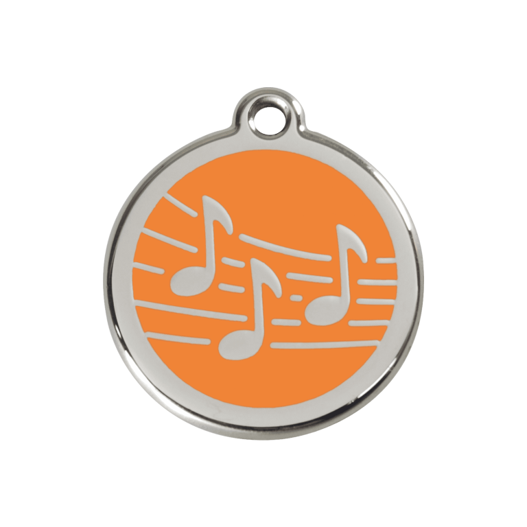 Vue avant - Médaille personnalisée pour chien Red Dingo Émail et acier inoxydable Musique Orange - Size M